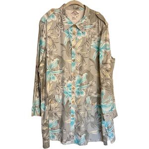 Natural Elements Silk Button Down Shirt Size 24W Floral Tropical Hawaiian L/S